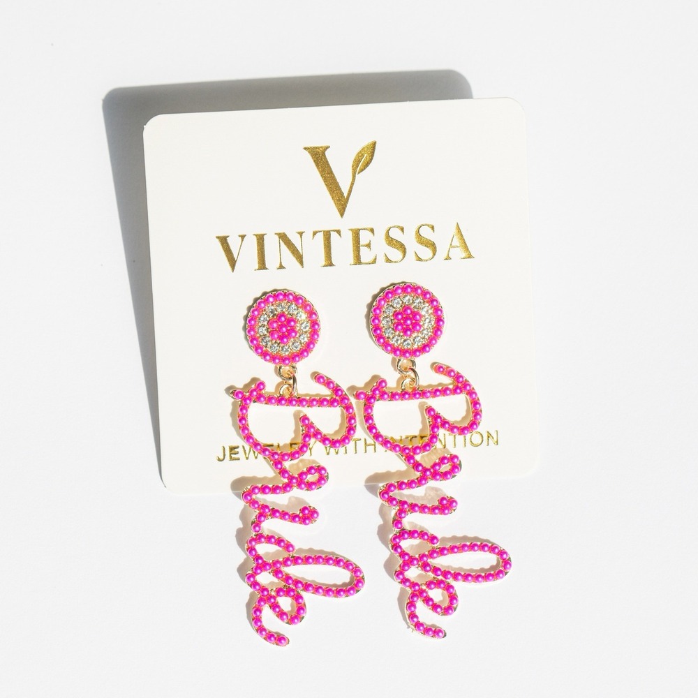 Bride Earrings Pink Rhinestone Dangle Drop Bridal Wedding Party Jewelry‎